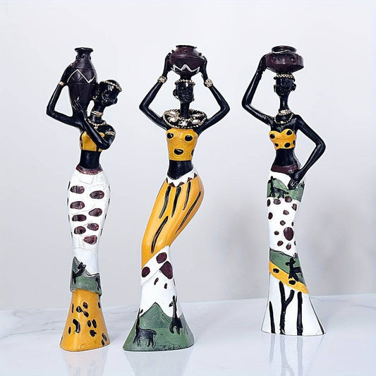 3 Stück Harz Afrikanische Frau Figuren - Exotische Ornamente für Innenraum dekor.