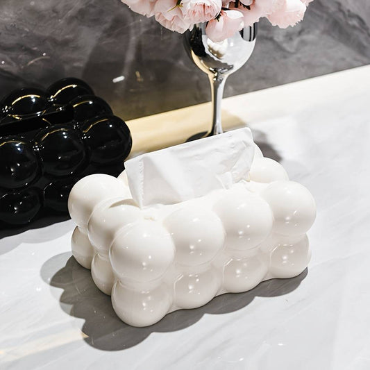 2-in-1 Kunststoff Taschentuchbox und Serviettenhalter, stilvolle Dekoration für Zuhause (Milchweiß/Schwarz)