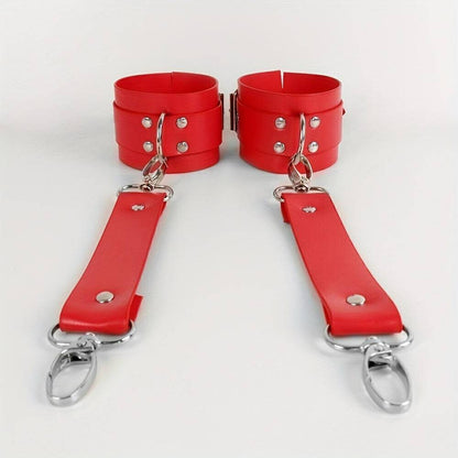Punk-Roter PU-Leder-Bein-Harness-Strumpfgürtel mit Handschellen, Taillen-Bondage