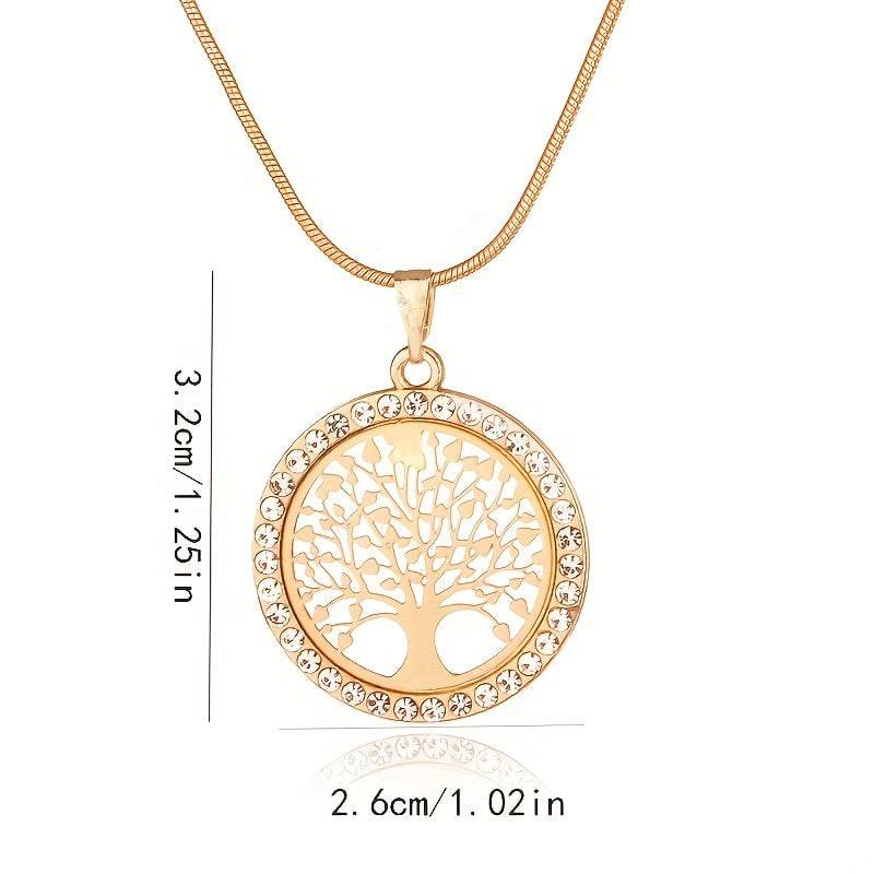 Runde Strass Halskette mit Baum des Lebens - Elegantes Set für Frauen.