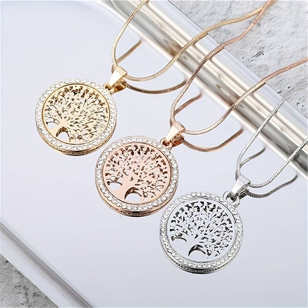Runde Strass Halskette mit Baum des Lebens - Elegantes Set für Frauen.
