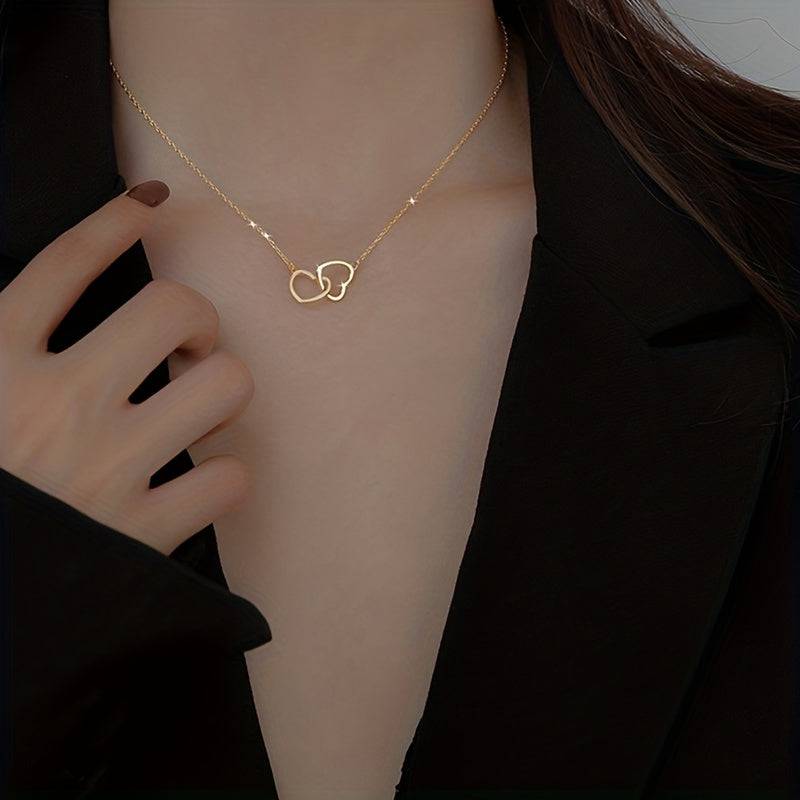 Herz-Duo Halskette mit Pfirsich-Anhänger - Eleganter Schmuck für Frauen und Mädchen.