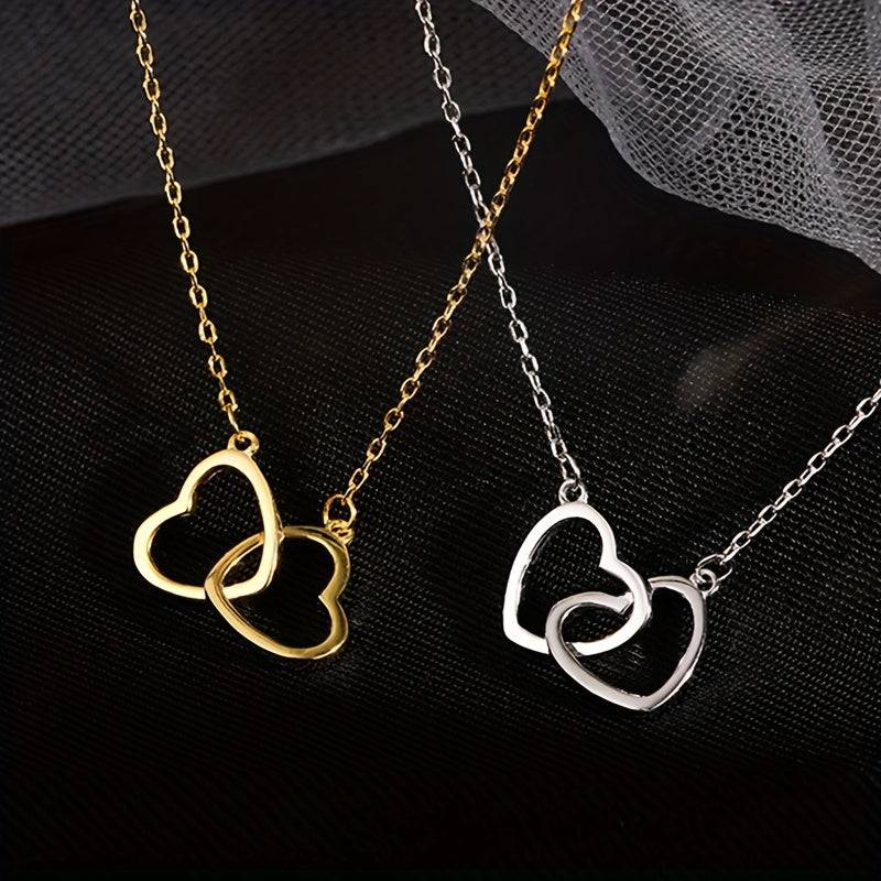 Herz-Duo Halskette mit Pfirsich-Anhänger - Eleganter Schmuck für Frauen und Mädchen.