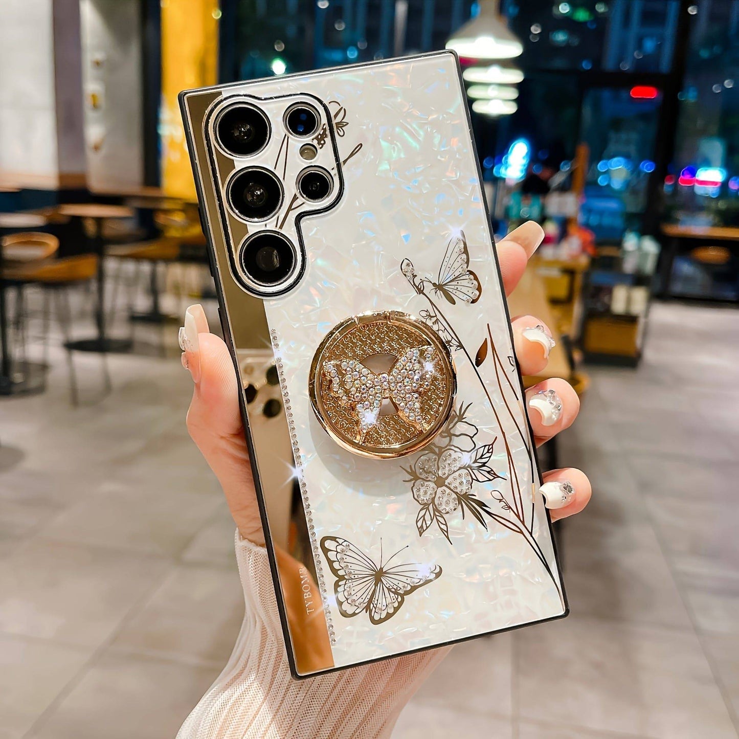 Fashion Rhinestone Butterfly Stand Phone Case, Geeignet Für Samsung S24 Ultra/S23 Ultra/S22 Ultra/S24 Plus/S23+/S22+/S24/S23/S23 FE/S22/A14/A54/A34/A24, Elegant Und Charmant