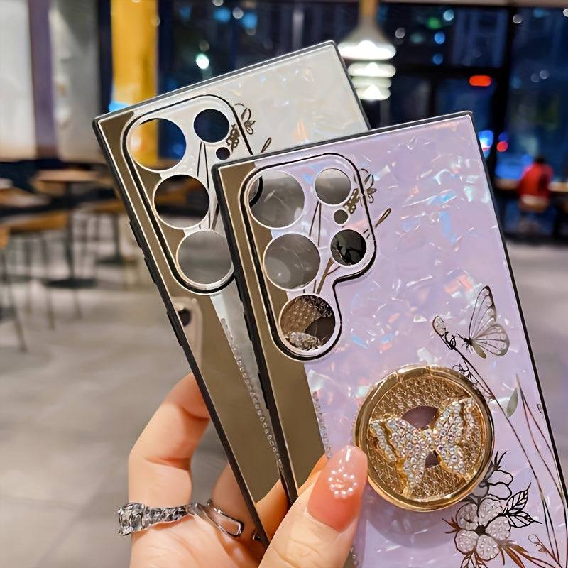 Fashion Rhinestone Butterfly Stand Phone Case, Geeignet Für Samsung S24 Ultra/S23 Ultra/S22 Ultra/S24 Plus/S23+/S22+/S24/S23/S23 FE/S22/A14/A54/A34/A24, Elegant Und Charmant