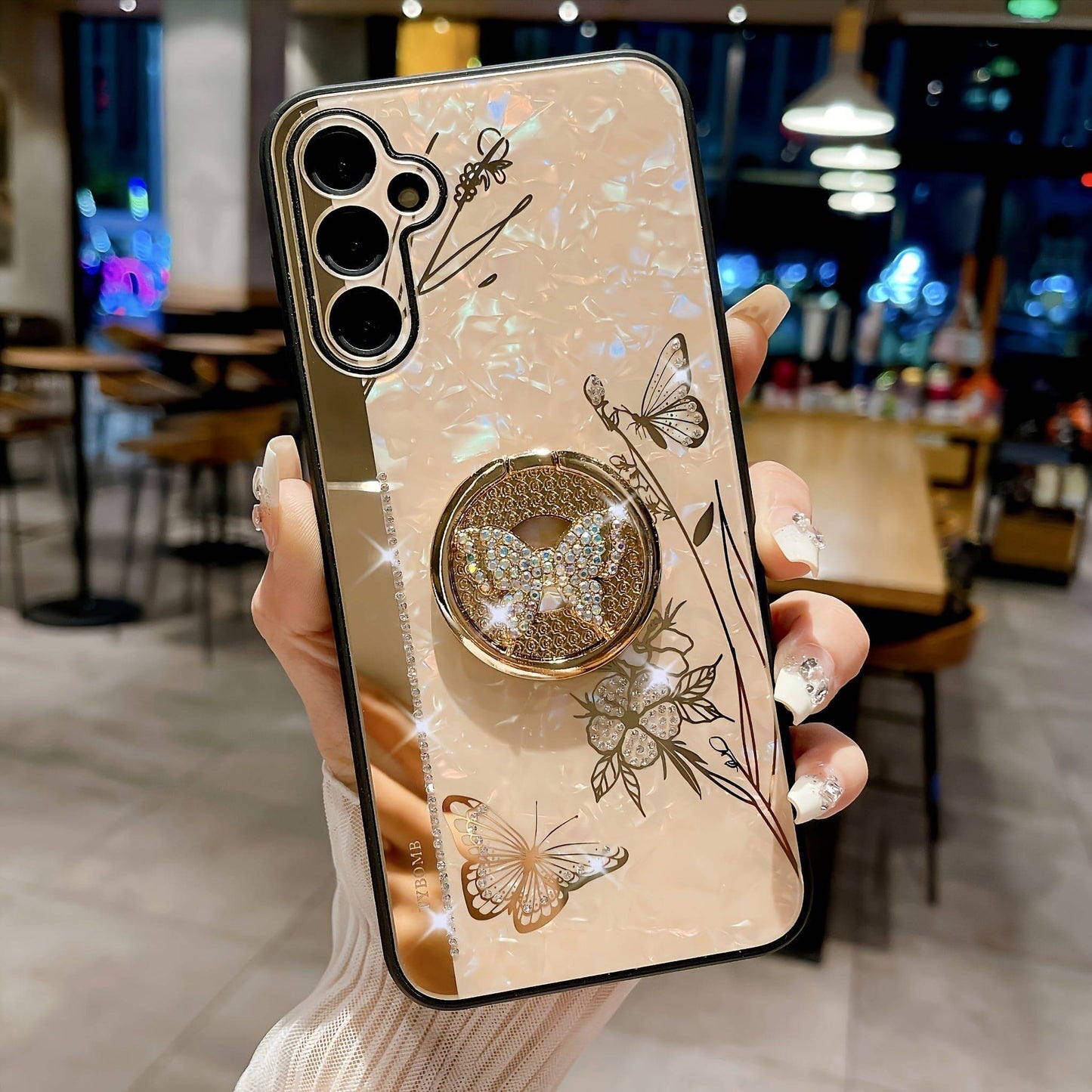 Fashion Rhinestone Butterfly Stand Phone Case, Geeignet Für Samsung S24 Ultra/S23 Ultra/S22 Ultra/S24 Plus/S23+/S22+/S24/S23/S23 FE/S22/A14/A54/A34/A24, Elegant Und Charmant