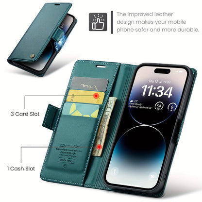 Modefunktionale PU-Kunstleder-Flip-Geldbörse-Handyhülle für iPhone 15 14 Plus 13 Mini 12 11 Promax - Praktische Handyhülle mit Kartenhalter.