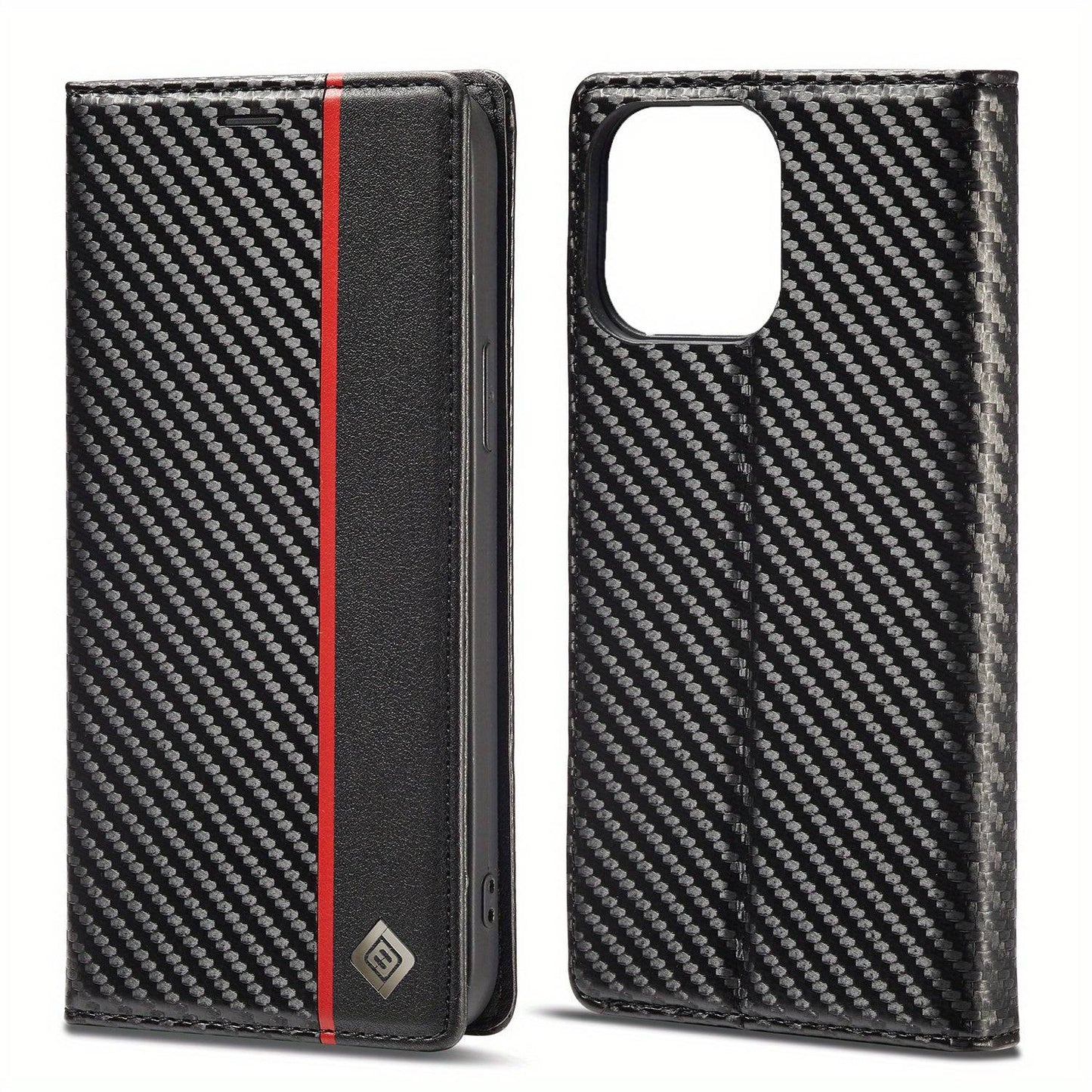 Premium Carbon Fiber Leder Flip Wallet Case - Stoßfestes Schutzcover für iPhone 15 Plus & mehr.