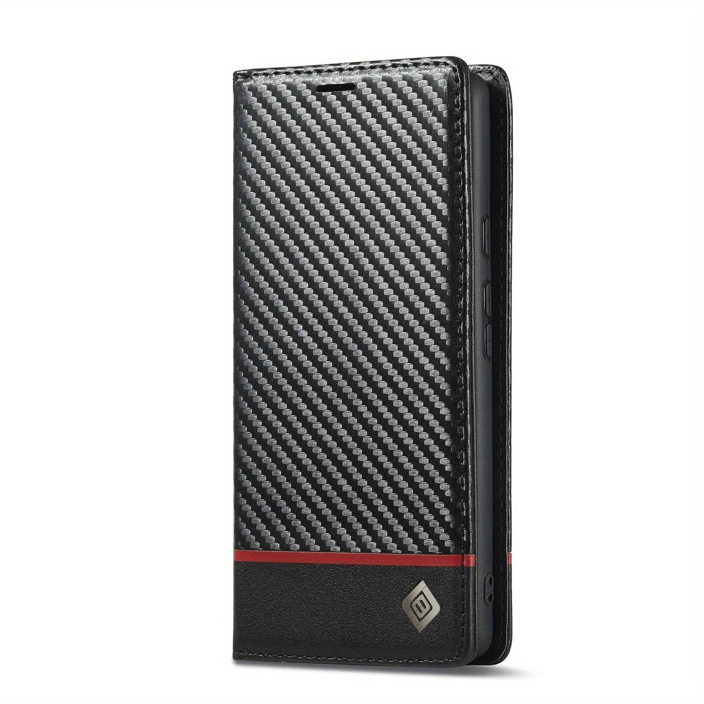 Premium Carbon Fiber Leder Flip Wallet Case - Stoßfestes Schutzcover für iPhone 15 Plus & mehr.