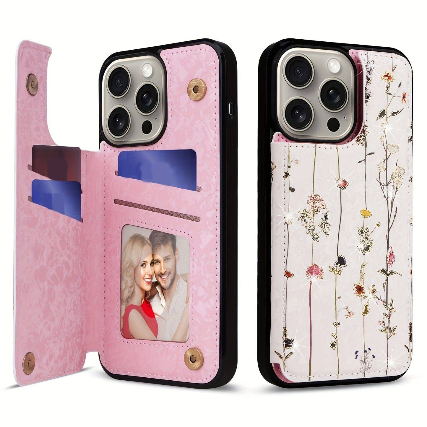 Für IPhone 15/14/13/12/11 Pro Max 15 Plus Brieftaschen-Hülle Mit Kartenhalter, Florales Blumenmuster, Rückseite, Flip-Folio-PU-Kunstleder, Ständer, Kartenfächer, Hülle Für Damen Und Mädchen, Für Doppelten Magnetverschluss, Stoßfeste Abdeckung