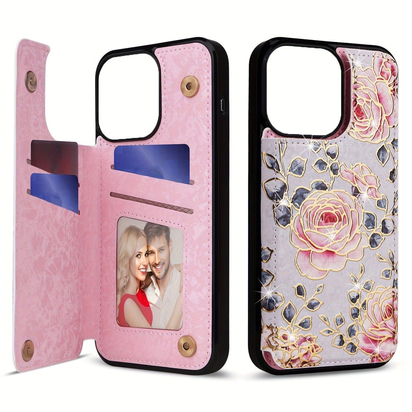 Für IPhone 15/14/13/12/11 Pro Max 15 Plus Brieftaschen-Hülle Mit Kartenhalter, Florales Blumenmuster, Rückseite, Flip-Folio-PU-Kunstleder, Ständer, Kartenfächer, Hülle Für Damen Und Mädchen, Für Doppelten Magnetverschluss, Stoßfeste Abdeckung