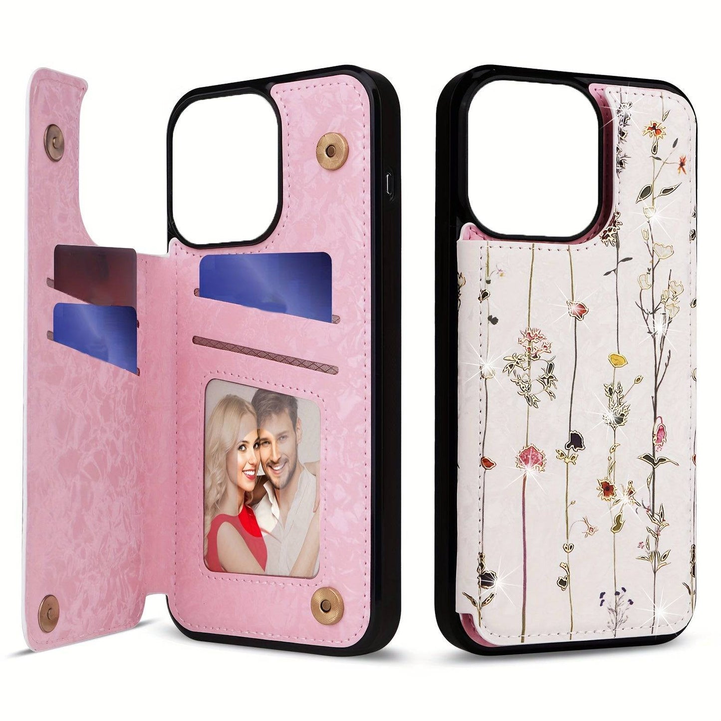 Für IPhone 15/14/13/12/11 Pro Max 15 Plus Brieftaschen-Hülle Mit Kartenhalter, Florales Blumenmuster, Rückseite, Flip-Folio-PU-Kunstleder, Ständer, Kartenfächer, Hülle Für Damen Und Mädchen, Für Doppelten Magnetverschluss, Stoßfeste Abdeckung