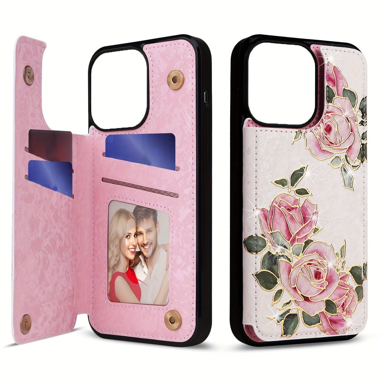 Für IPhone 15/14/13/12/11 Pro Max 15 Plus Brieftaschen-Hülle Mit Kartenhalter, Florales Blumenmuster, Rückseite, Flip-Folio-PU-Kunstleder, Ständer, Kartenfächer, Hülle Für Damen Und Mädchen, Für Doppelten Magnetverschluss, Stoßfeste Abdeckung