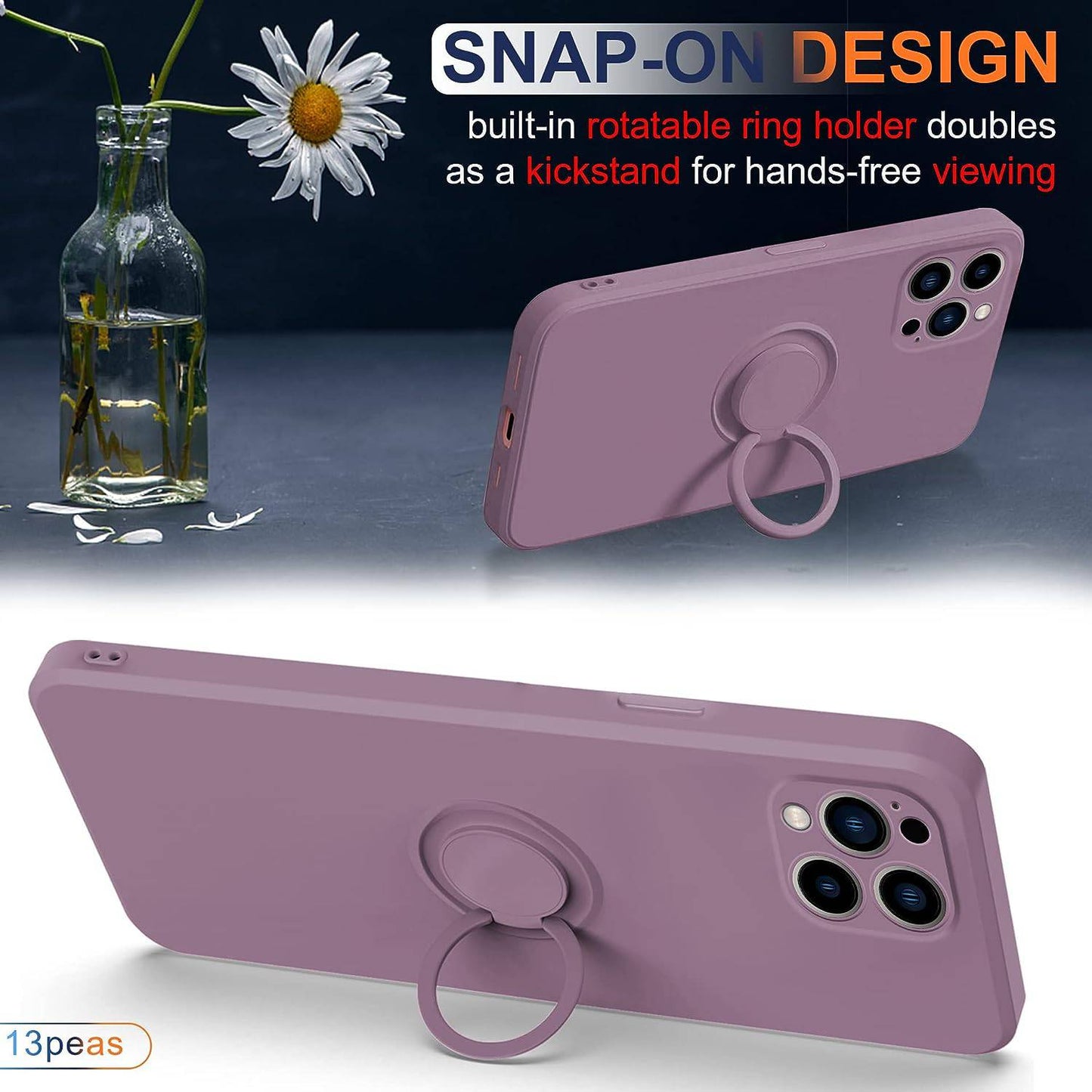 Ringhalter-Handyhülle aus Flüssigsilikon für iPhone 15 PRO / 15 PRO MAX / 15 Plus / 15 Ultra / 15 / 14 PRO / 14 PRO MAX / 14 Plus / 13 PRO / 13 PRO MAX / 12 / 11 / SE 2020