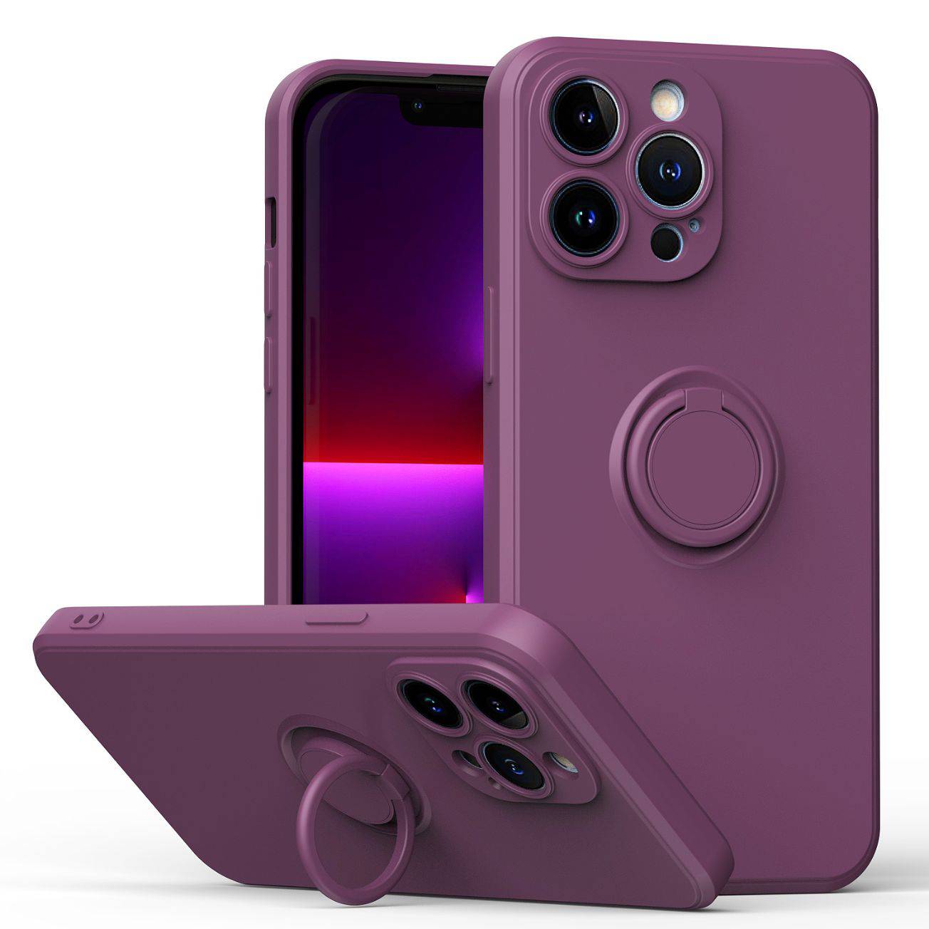 Ringhalter-Handyhülle aus Flüssigsilikon für iPhone 15 PRO / 15 PRO MAX / 15 Plus / 15 Ultra / 15 / 14 PRO / 14 PRO MAX / 14 Plus / 13 PRO / 13 PRO MAX / 12 / 11 / SE 2020