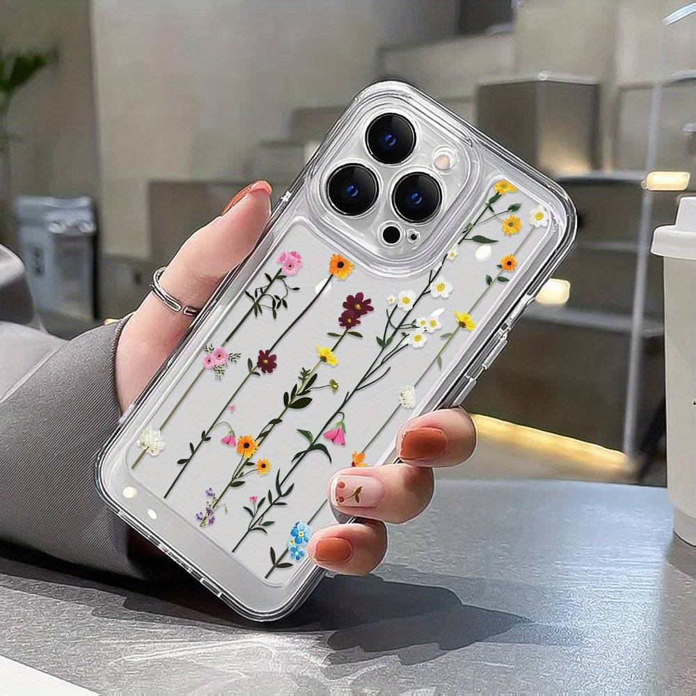 Transparente Handyhülle mit Blumenmuster für iPhone Modelle ab 2020.