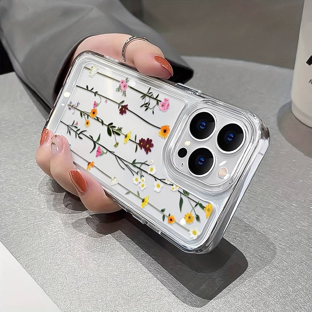 Transparente Handyhülle mit Blumenmuster für iPhone Modelle ab 2020.