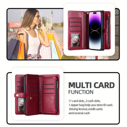 Multifunktionale Lange Lanyard Wallet Case - Kartenhalter mit Reißverschluss für iPhone 11-15.