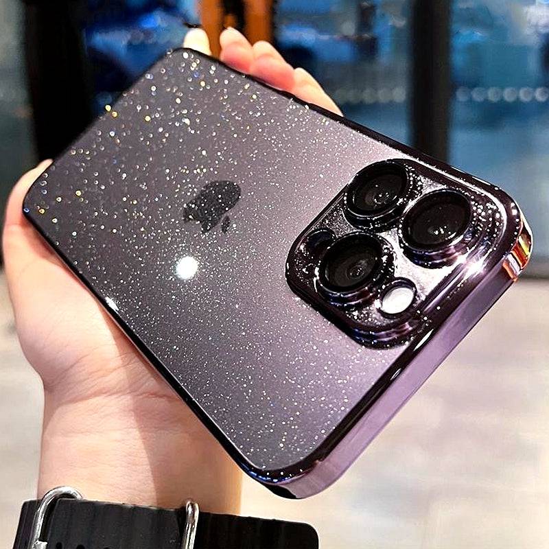 Luxusbeschichtung Glitzer Handyhülle - Für iPhone 14 Pro Max 12 13 15 Plus (Transparent, Hart, PC-Abdeckung)