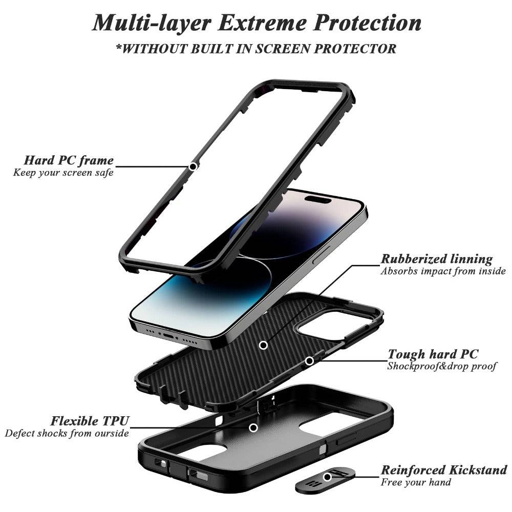 Premium Schutzhülle für iPhone 15 Pro Max und iPhone 14 Pro Max - Robust, magnetisch, mit Kickstand und Autohalterung.