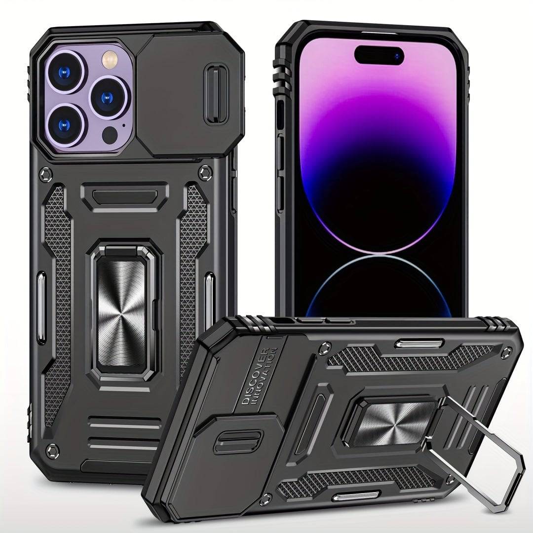 Anti-Drop-Handyhülle Militär-Qualität - iPhone 11-15 Pro Max, PC + TPU, Kameraschutz, Ständer, Autohalterung