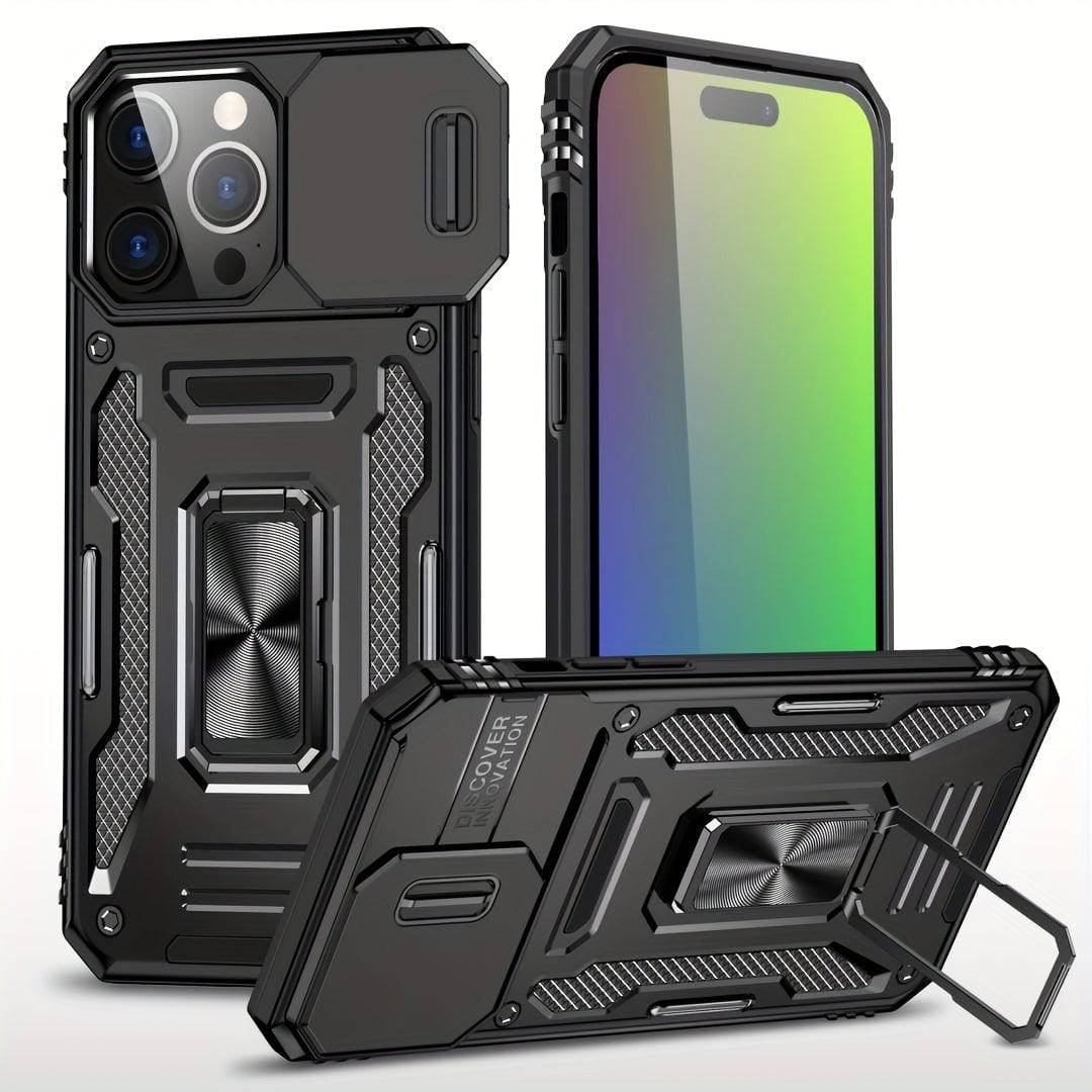 Anti-Drop-Handyhülle Militär-Qualität - iPhone 11-15 Pro Max, PC + TPU, Kameraschutz, Ständer, Autohalterung