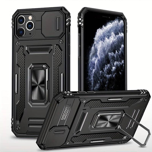 Anti-Drop-Handyhülle Militär-Qualität - iPhone 11-15 Pro Max, PC + TPU, Kameraschutz, Ständer, Autohalterung