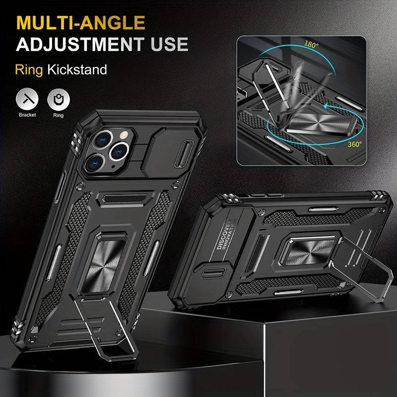 Anti-Drop-Handyhülle Militär-Qualität - iPhone 11-15 Pro Max, PC + TPU, Kameraschutz, Ständer, Autohalterung