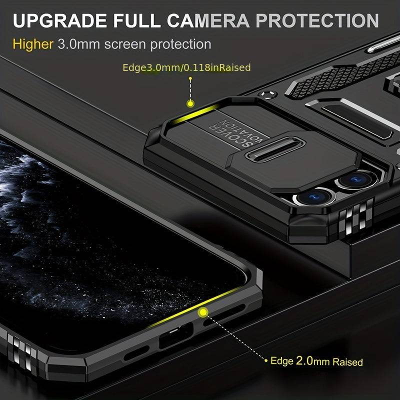 Anti-Drop-Handyhülle Militär-Qualität - iPhone 11-15 Pro Max, PC + TPU, Kameraschutz, Ständer, Autohalterung