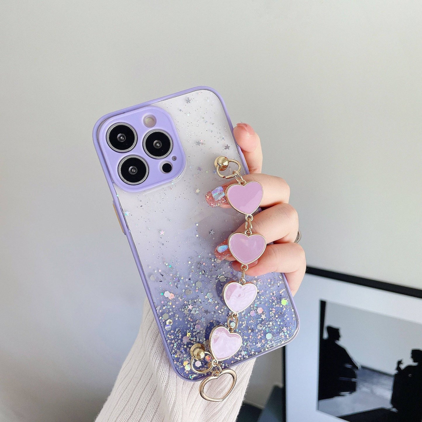 Luxus Herzförmige Handyhülle mit blinkendem Sternenhimmel für iPhone 15 Pro Max