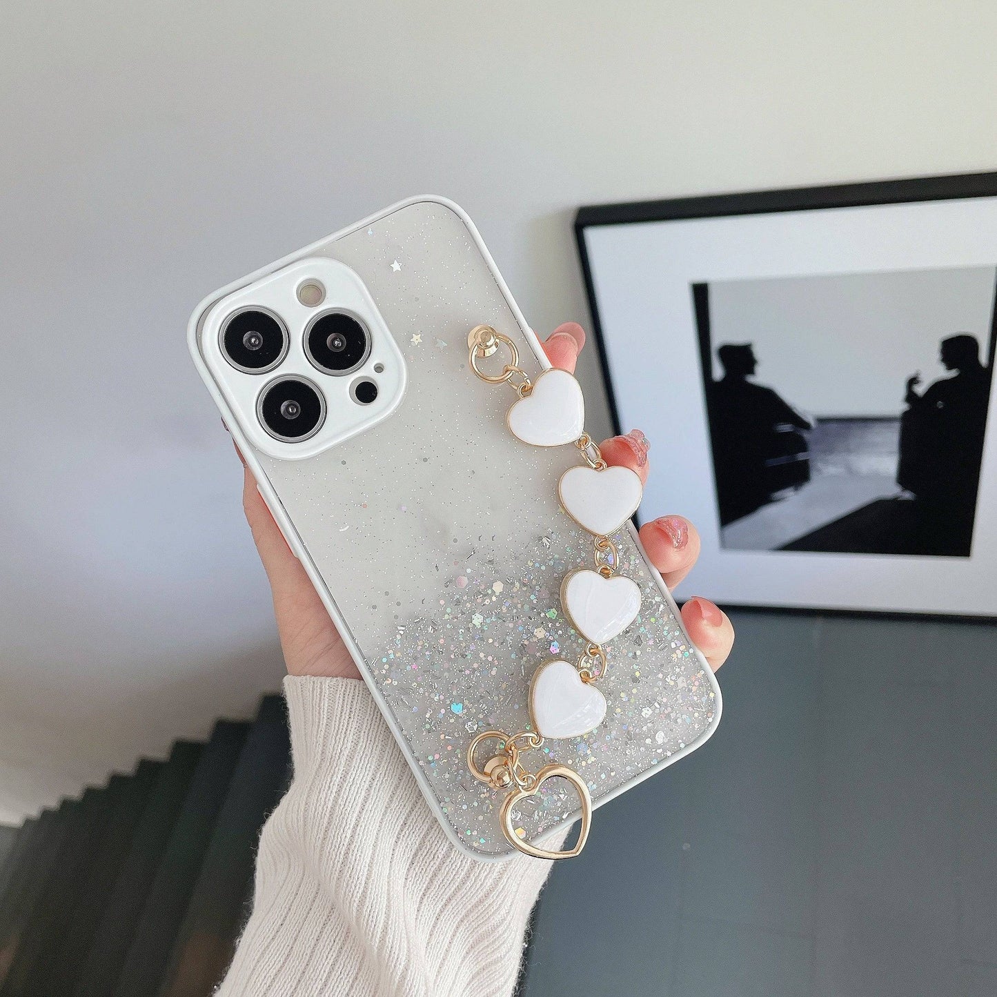 Luxus Herzförmige Handyhülle mit blinkendem Sternenhimmel für iPhone 15 Pro Max