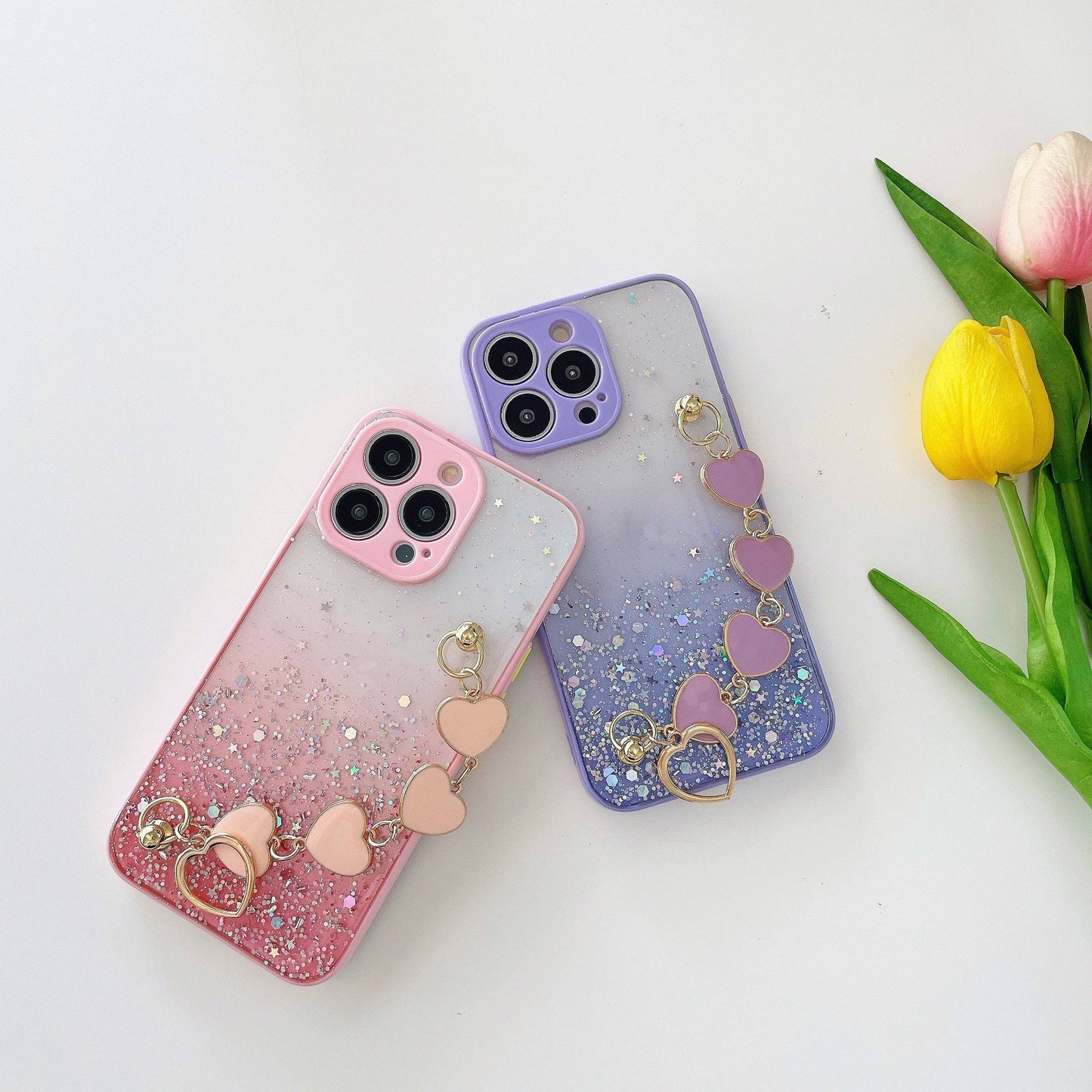 Luxus Herzförmige Handyhülle mit blinkendem Sternenhimmel für iPhone 15 Pro Max