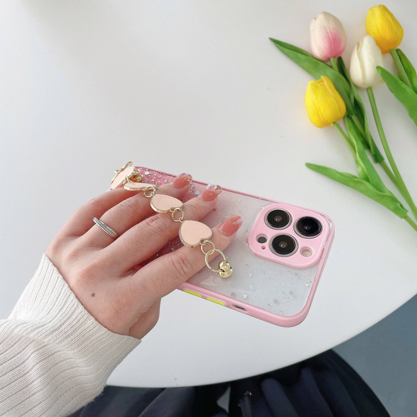 Luxus Herzförmige Handyhülle mit blinkendem Sternenhimmel für iPhone 15 Pro Max