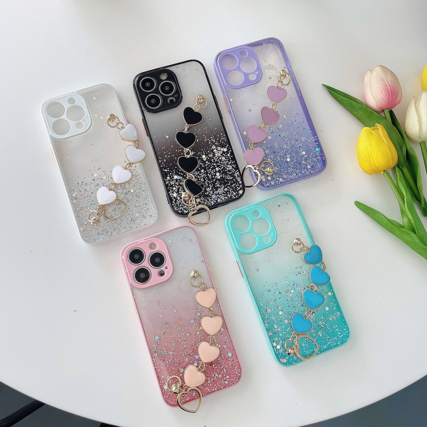 Luxus Herzförmige Handyhülle mit blinkendem Sternenhimmel für iPhone 15 Pro Max