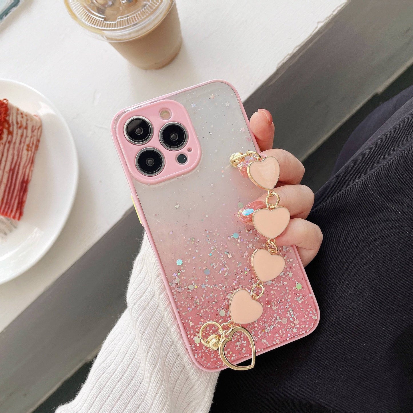 Luxus Herzförmige Handyhülle mit blinkendem Sternenhimmel für iPhone 15 Pro Max