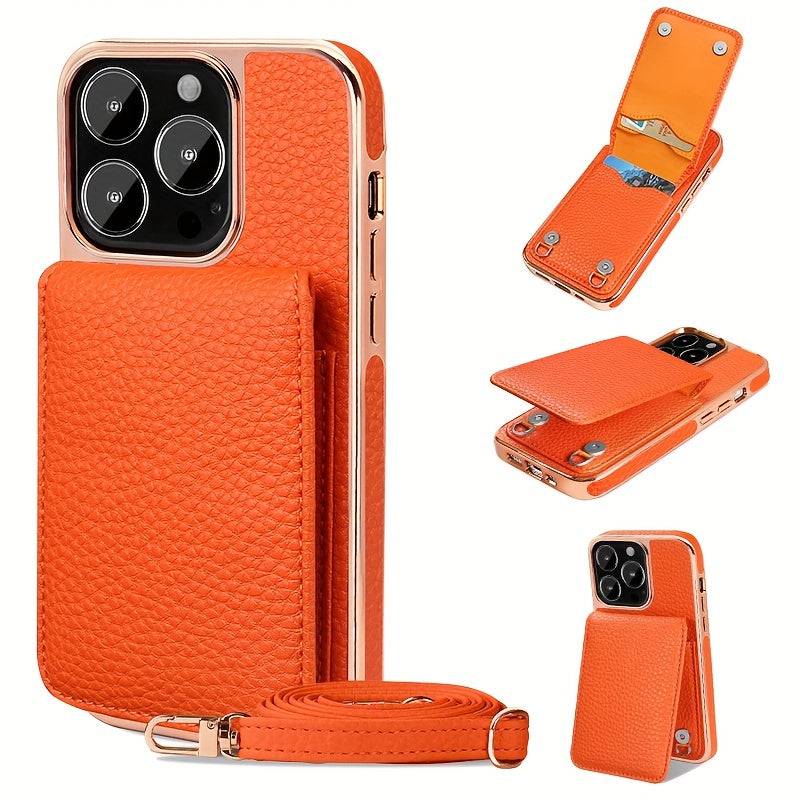 Umhängetasche für iPhone 15 Pro Max - Praktische Kunstleder Flip Card Slot Handyhülle.