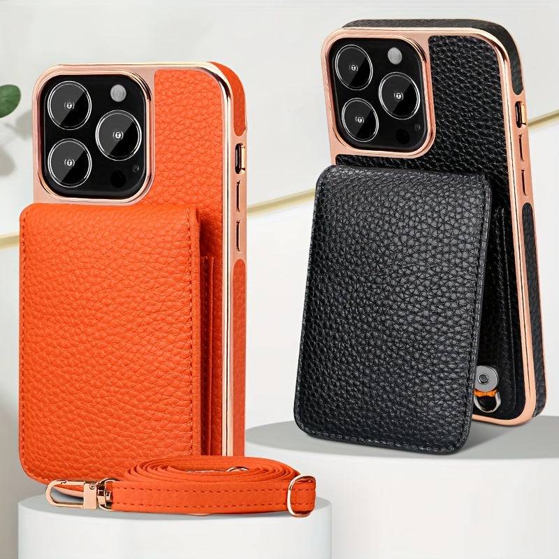 Umhängetasche für iPhone 15 Pro Max - Praktische Kunstleder Flip Card Slot Handyhülle.