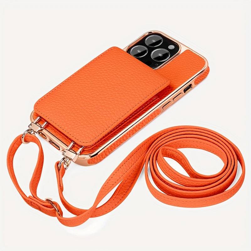 Umhängetasche für iPhone 15 Pro Max - Praktische Kunstleder Flip Card Slot Handyhülle.