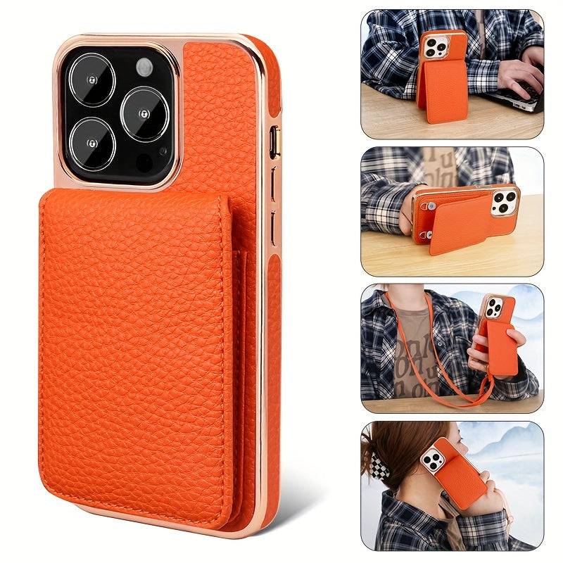 Umhängetasche für iPhone 15 Pro Max - Praktische Kunstleder Flip Card Slot Handyhülle.