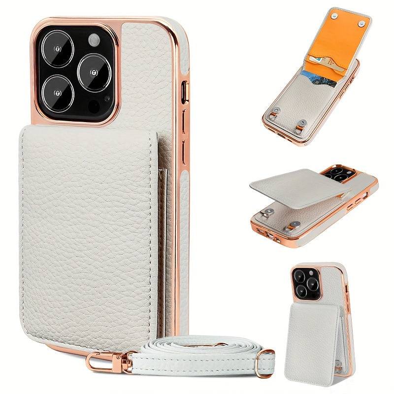 Umhängetasche für iPhone 15 Pro Max - Praktische Kunstleder Flip Card Slot Handyhülle.