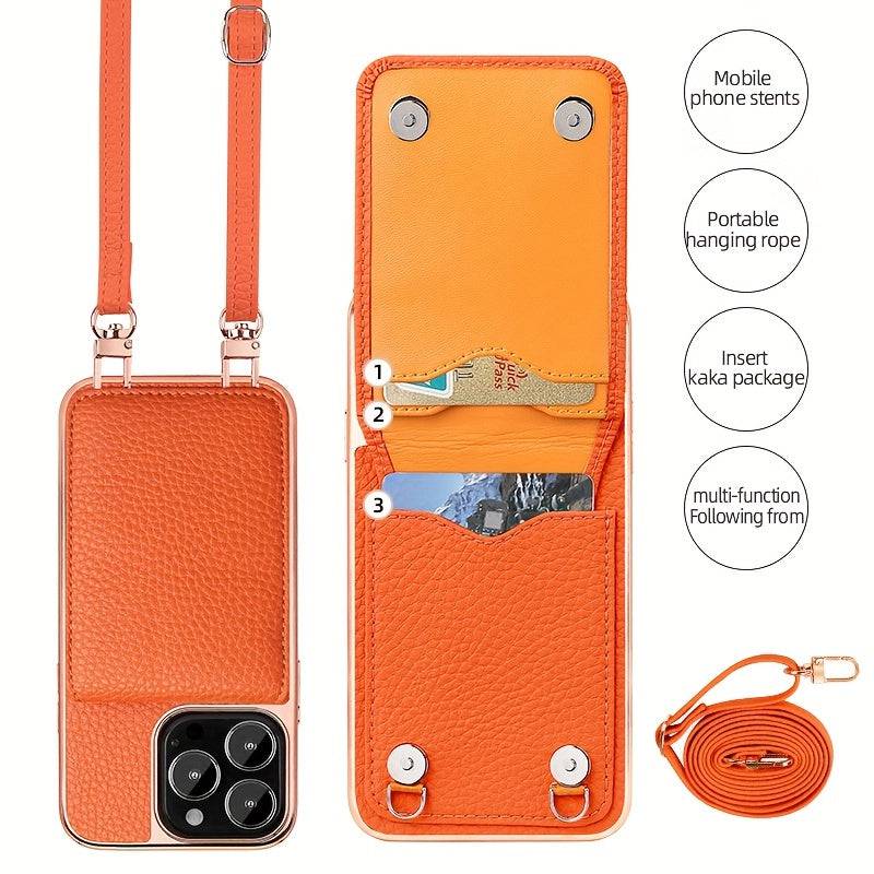 Umhängetasche für iPhone 15 Pro Max - Praktische Kunstleder Flip Card Slot Handyhülle.