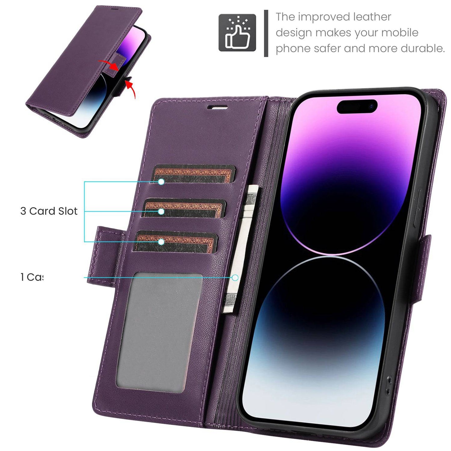 PU-Leder Flip-Case für iPhone 15-5G - Stilvoller Schutz mit Kartenfach