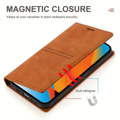 Magnetische Flipcover Handyhülle für iPhone (15/14/13/12/11) - Kartensteckplatz & Ständer