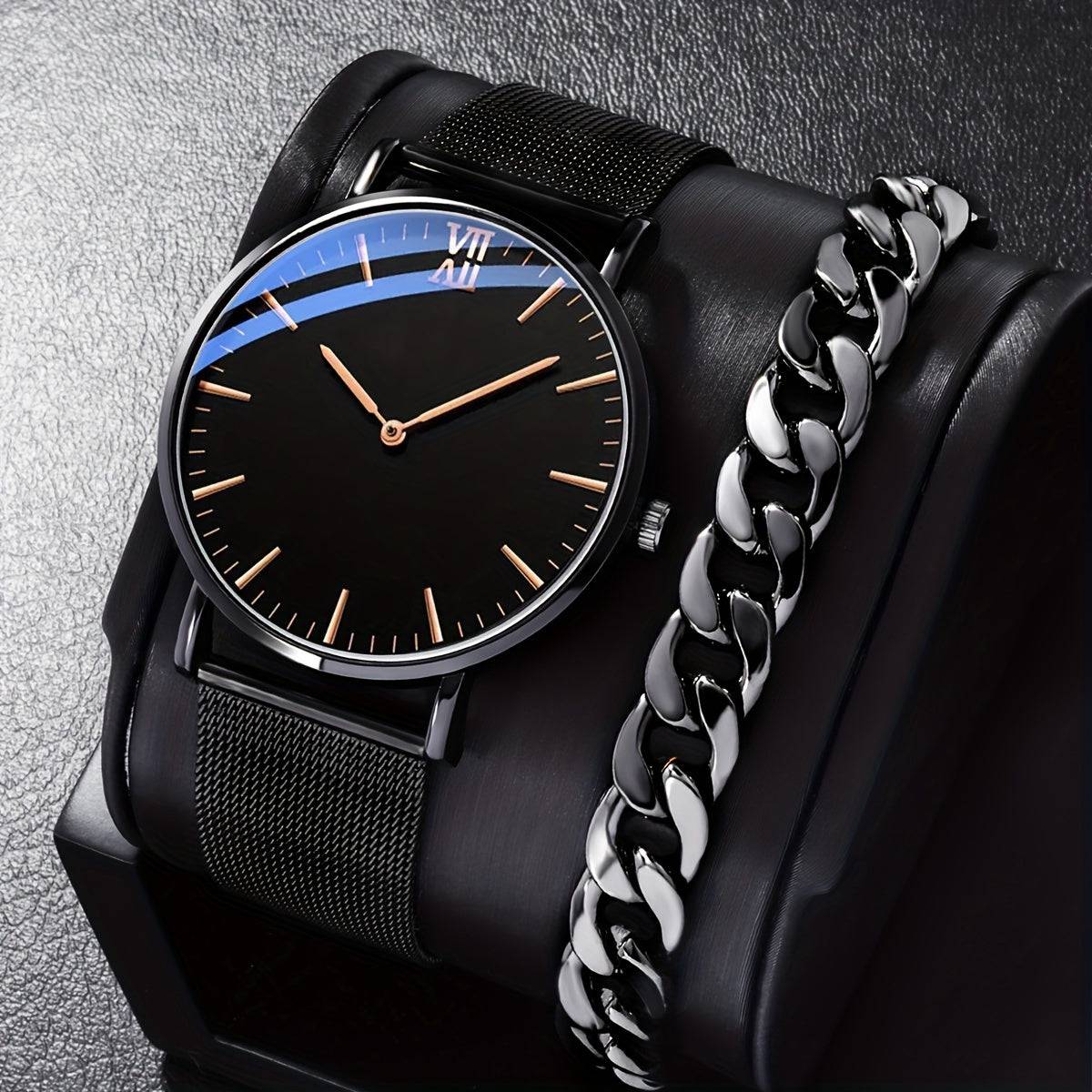 Elegante Herrenarmbanduhr und Armband-Set - das perfekte Styling-Duo