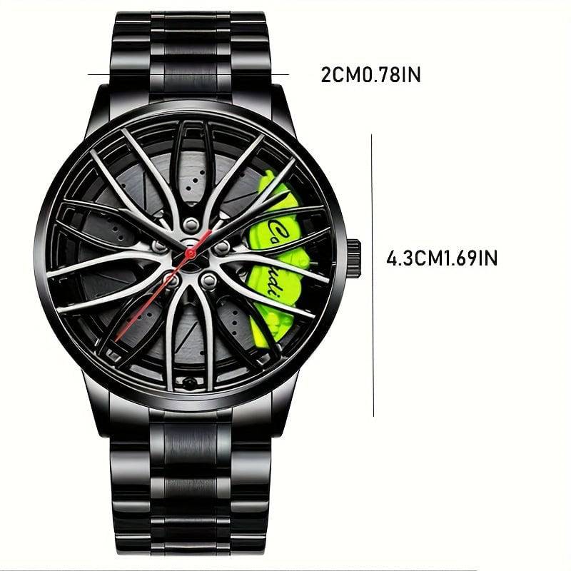 Herrenuhr mit leuchtendem Stahlband und dreidimensionalem Design.