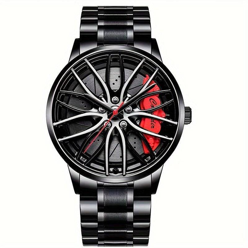 Herrenuhr mit leuchtendem Stahlband und dreidimensionalem Design.