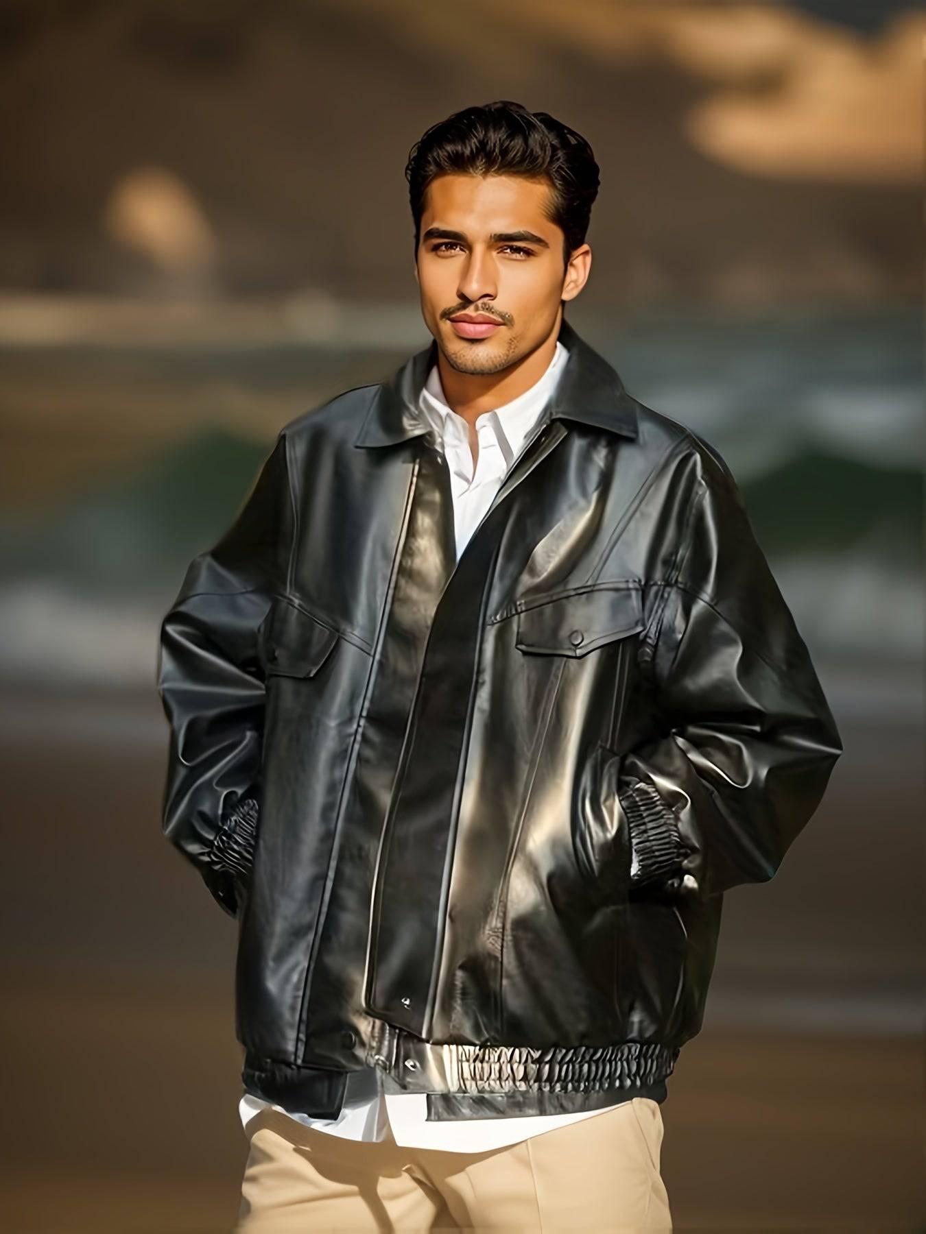 "Stylische Herren PU-Jacke für Herbst/Winter - Personalisierte Cargo-Jacke mit Taschen"