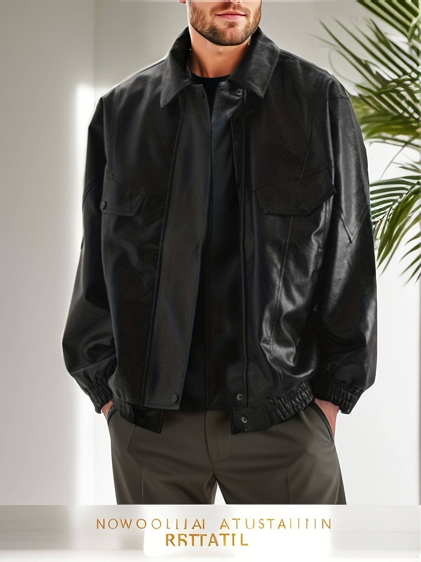 "Stylische Herren PU-Jacke für Herbst/Winter - Personalisierte Cargo-Jacke mit Taschen"