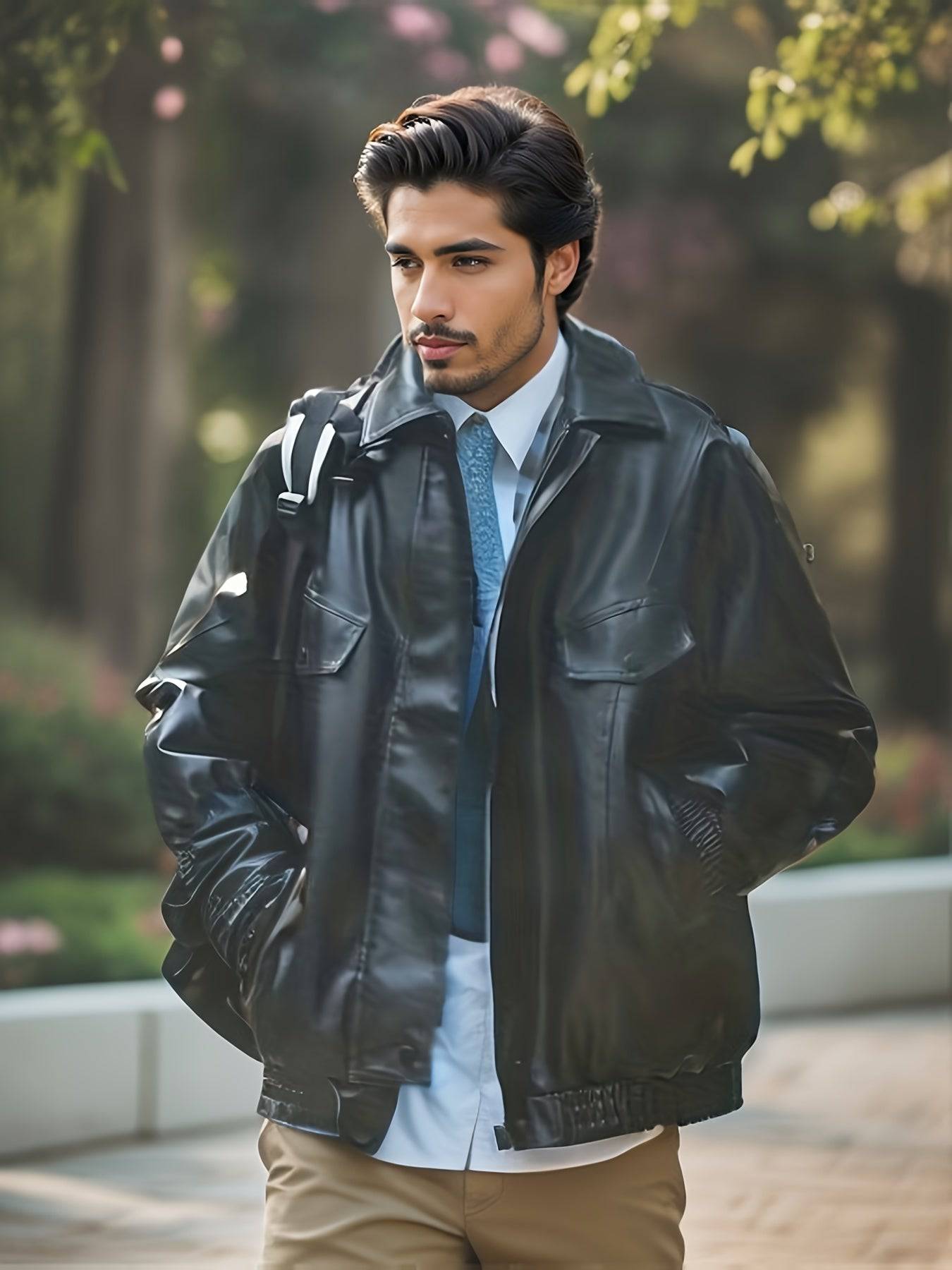"Stylische Herren PU-Jacke für Herbst/Winter - Personalisierte Cargo-Jacke mit Taschen"