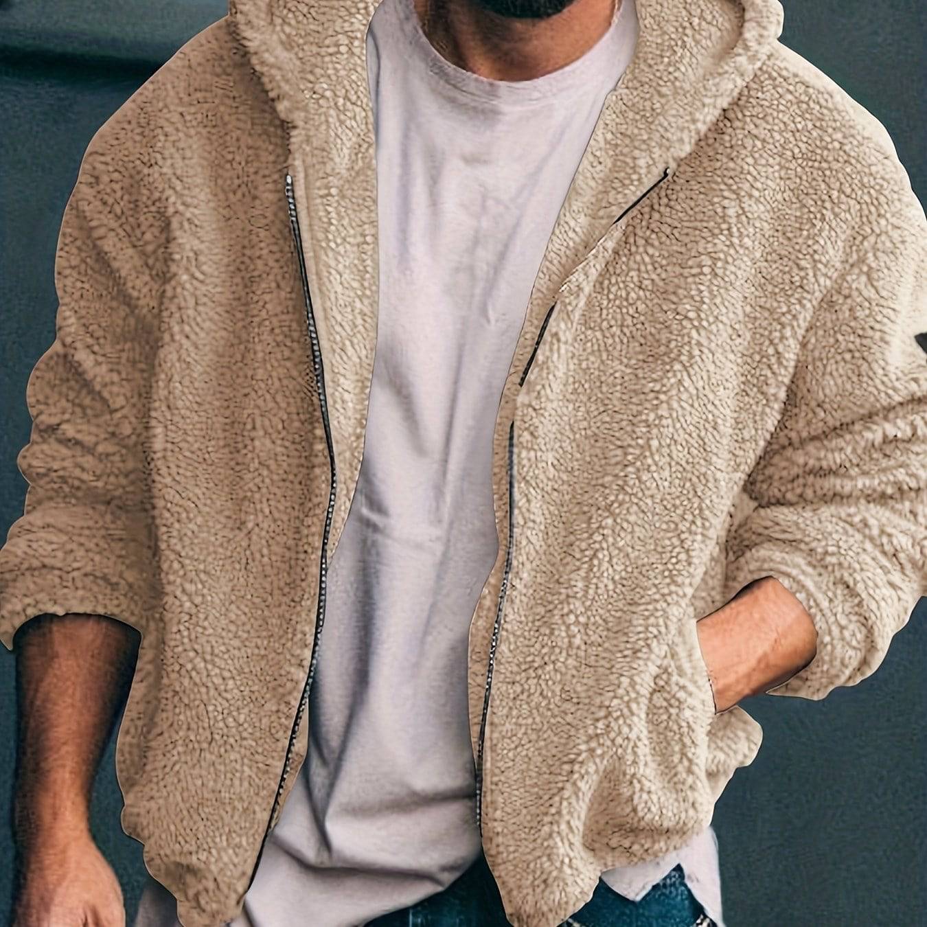 "Modische Herren-Kapuzenjacke: Baumwollmischung, Sherpa gefüttert, Polar-Fleece, Reißverschluss, für Frühling, Herbst und Sport"